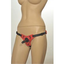  Красно-черные трусики с плугом Kanikule Strap-on Harness Anatomic Thong