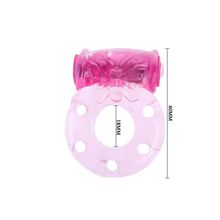 Розовое эрекционное кольцо с бабочкой на вибропуле Розовый