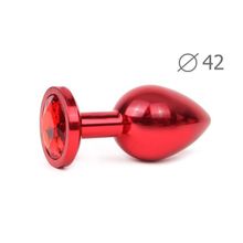 Коническая красная анальная втулка с красным кристаллом - 9,3 см.  Красный