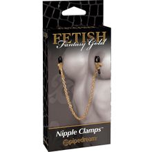 Pipedream Чёрные с золотом зажимы на соски Gold Chain Nipple Clamps (золотистый)