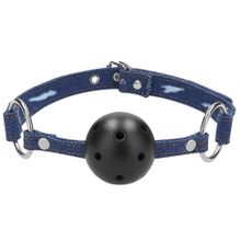 Кляп-шарик With Roughend Denim Straps с синими джинсовыми ремешками (227102)