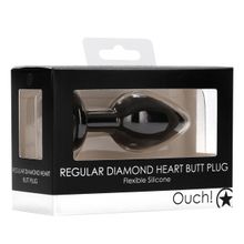 Черная анальная пробка с прозрачным стразом Diamond Heart Butt Plug - 7,3 см. (черный)