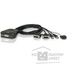 Aten CS22D- A7 Переключатель, электрон., KVM, 1 user USB+DVI > 2 cpu USB+DVI, со встр.шнурами USB 2x0.9м., 2048x1536, настол., исп.стандарт.шнуры, без OSD, некаскад.