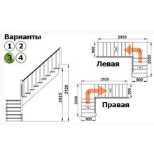 Лестница К-002М 3 Л 15 ступеней (h=3,12 м) с подступенками, сосна