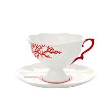 Чашка с блюдцем чайная форма "Наташа", рисунок "Коралл", Императорский фарфоровый завод