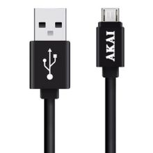 Кабель USB 2.0 Am=>micro B - 1.0 м, черный, двусторонние разъемы, AKAI CE-410