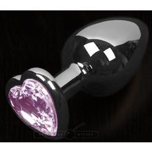 Серая анальная пробка с розовым кристаллом в виде сердечка - 8,5 см. (126924)