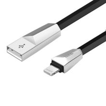 Кабель USB 2.0 Am=>Apple 8 pin Lightning, 1.2 м, плоский, метал. разъемы, черный, Hoco X4