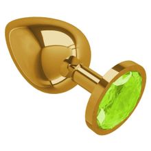 Золотистая большая анальная пробка с лаймовым кристаллом - 9,5 см. (109398)