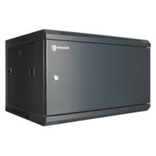 Шкаф настенный KRAULER KRC76409D 19", 9U, 600x450x501мм, металлическая дверь, 2-х секционный, в собранном виде, черный