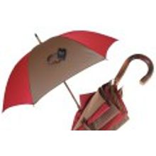 Pasotti - Зонт мужской двух цветный красно коричневый, трость, ручка дерево классика.