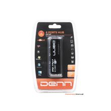 Концентратор Denn DUH420 USB-hub 2.0, высокоскоростная передача данных до 480 Mbps, 4 порта, Plug&Play, индикатор подключения, защита портов от сверх
