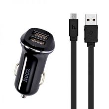 Зарядное автомобильное устройство Hoco Z1 2.1A 2xUSB + кабель microUSB, черное