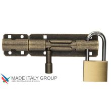 Задвижка дверная кругл ригель отв для навесного замка Aldeghi 263OA20 200мм ант. бронза