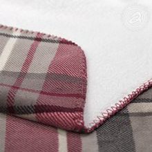 Плед двусторонний флис+мех "Клетка" серый красный 180х200 см