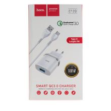 Сетевое зарядное устройство c USB HOCO C12Q Type-c, QC3.0 белое