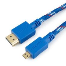 Кабель HDMI micro - HDMI 19M micro D, 1 м, синий, нейлон, Konoos (KC-HDMIDnbrw)