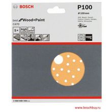 Bosch Набор 5 шлифовальных листов C470 Best for Wood and Paint Multihole 150 мм K100 по дереву и краске (2608608X84 , 2.608.608.X84)