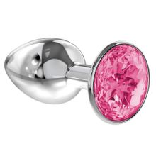 Малая серебристая анальная пробка Diamond Pink Sparkle Small с розовым кристаллом - 7 см. Розовый