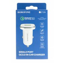 Автомобильное зарядное устройство с USB Borofone, BZ12A,QC 3.0 белый