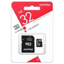 Карта памяти Micro SDHC 32Gb SmartBuy Class 10 с адаптером SD (SB32GBSDCL10-01LE)