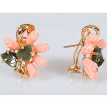 Серьги с кораллом и нефритом "2 дуги"