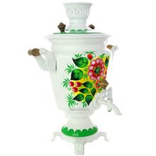 Электрический самовар 4 литра с художественной росписью "Жостово на белом фоне", арт. 155607