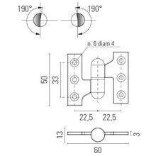 Foresti & Suardi Петля разъемная дверная из полированной латуни Foresti & Suardi 113SX.L 60 x 50 x 3 мм левая