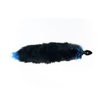 Wild Lust Малая чёрная анальная пробка с голубым лисьим хвостом