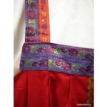 Русский народный костюм для танцев хлопковый комплект красный "Дуняша": сарафан и блузка, XL-XXXL