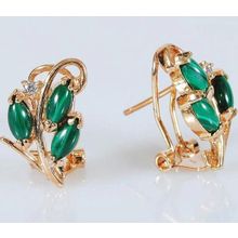 Серьги с малахитом "3 рис+циркон"