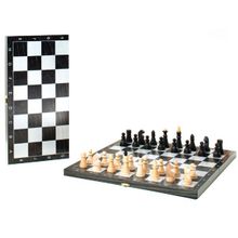 Шахматы обиходные деревянные "Объедовские" с малой деревянной черной доской, рисунок серебро "Класси (492-21)