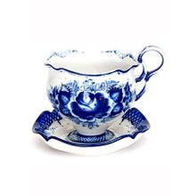 Чайная пара "Ландыш №1" большой. Гжельский фарфор. арт. 0536