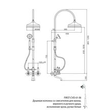 Душевая колонна со смесителем для ванны, верхнего и ручного душа CEZARES FIRST-CVD FIRST-CVD-02-M