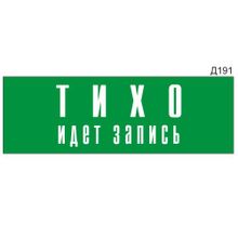 Информационная табличка «Тихо идет запись» прямоугольная Д191 (300х100 мм)