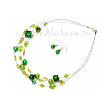 Комплект Портофино пикколо зелёный: ожерелье 3 нити, серьги