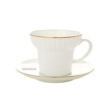 Чашка с блюдцем чайная форма "Волна", рисунок "Золотой кантик", Императорский фарфоровый завод