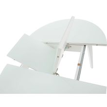 ПМ: Аврора Стол раздвижной РИВЬЕРА СВ Круг- стекло (D 900) без ног + Опора №1 изогнутая из массива дерева (Белый комплект из 4 ног)