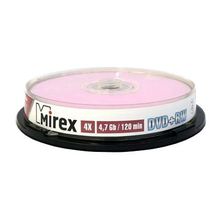 Диск DVD+RW MIREX 4,7 Gb 4x, Cake Box, 10шт (UL130022A4L)