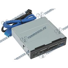 Картридер SDXC microSDXC MMC MS M2 SIM SmartCard Ginzzu "GR-139UCB", в 3.5" отсек, доп. порт USB3.0, черный (USB3.0) [139546]
