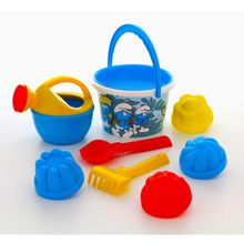 Смурфики: Затерянная деревня-6 набор №3: ведро среднее с наклейкой, ситечко, совок №2, грабельки №2, лейка малая №4, формочки 4 шт.