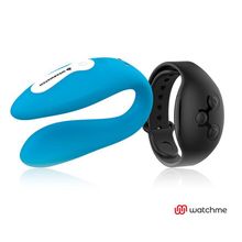 DreamLove Голубой вибратор для пар с черным пультом-часами Weatwatch Dual Pleasure Vibe (голубой)