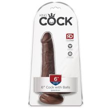  Коричневый фаллоимитатор с мошонкой и присоской 6  Cock with Balls - 17,8 см.