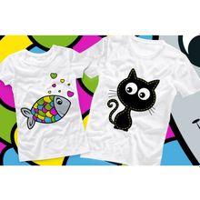 Футболки парные кот и рыба