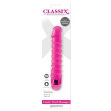 Розовый вибромассажер с винтовыми ребрышками Candy Twirl Massager - 16,5 см.