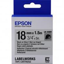 EPSON LK-5SBR картридж со светоотражающей лентой шириной 18 мм, чёрный шрифт на серебрянном фоне