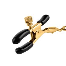 Чёрные с золотом зажимы на соски Gold Chain Nipple Clamps золотистый