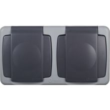 МАКЕЛ розетка влагозащитная двойная серая с заземлением IP55 с крышкой (36064201)    MAKEL 36064201 розетка электрическая влагозащитная двойная серая с заземлением IP55 с крышкой