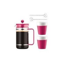 Набор кофейный Bodum Bistro 5 предметов розовый: кофейник 1л, 2 чашки по 0.3 л, 2 ложечки