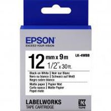 EPSON LK-4WBB картридж с матовой лентой шириной 12 мм, чёрный шрифт на белом фоне